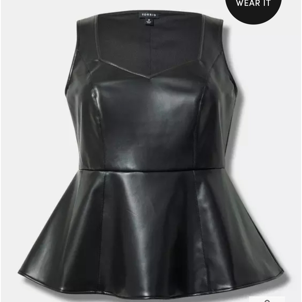 Torrid Black Faux Leather Peplum Top
